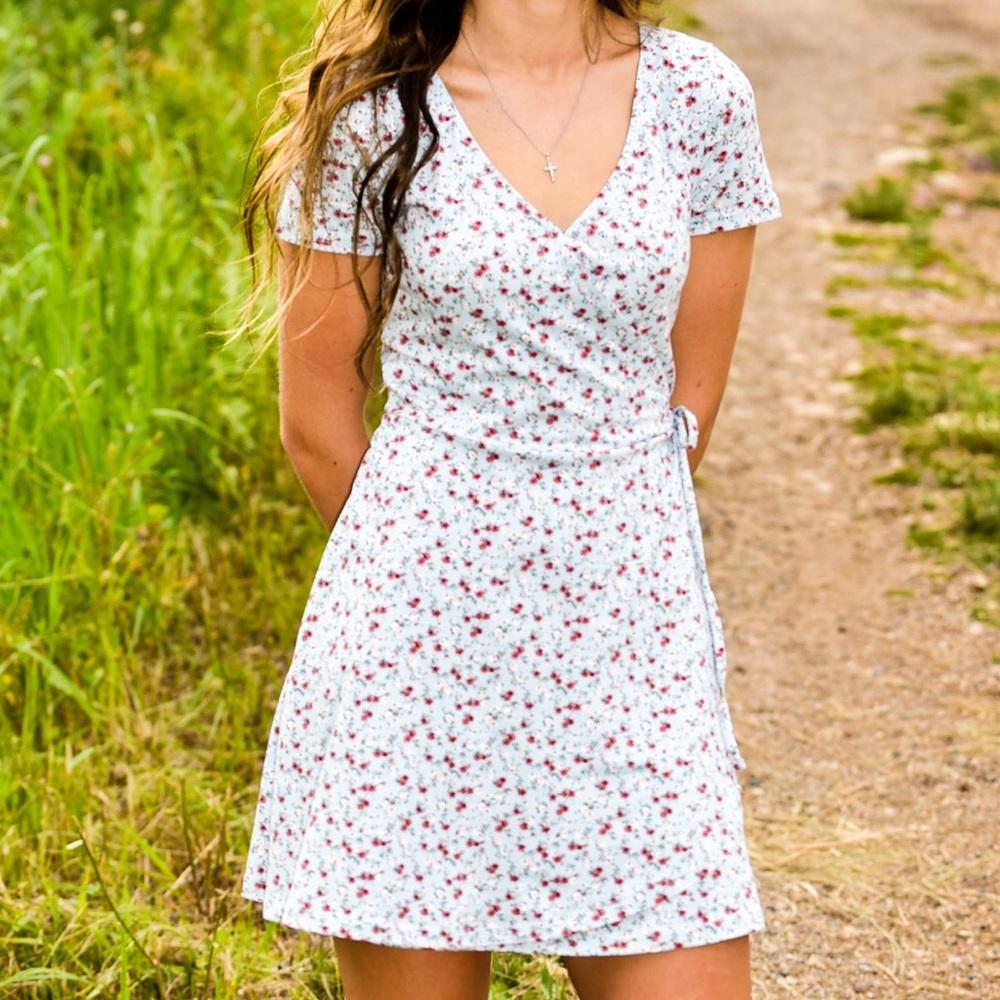 Hollister White and Red Floral Mini Dress